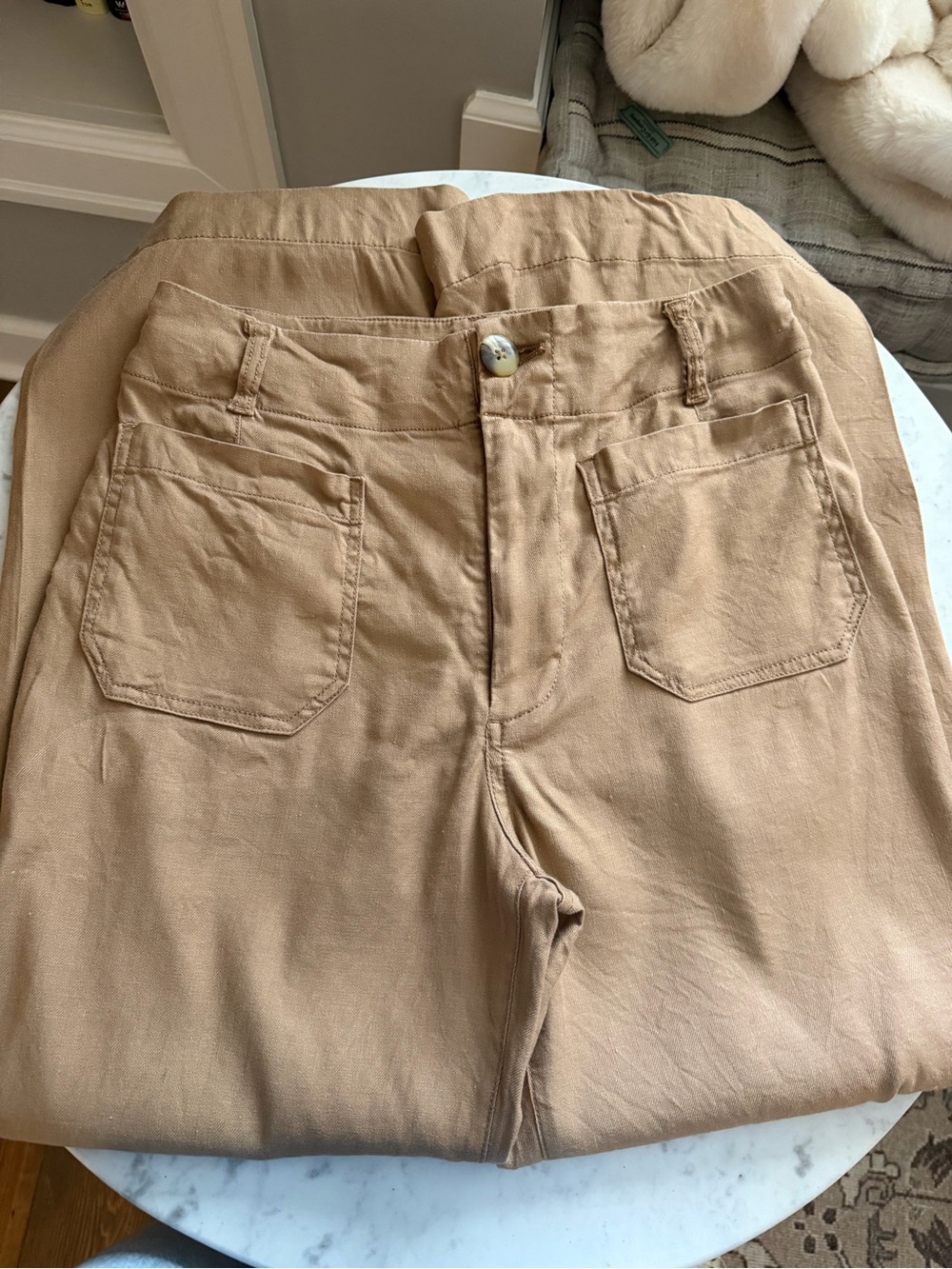Maeve High-Rise Linen Camel Colette Pants